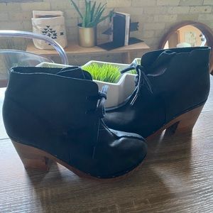 Free People Leather Bootie Clogs w Wooden Heel